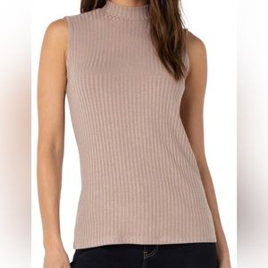 Liverpool Mock Neck Rib Knit Sleeveless Top, Large